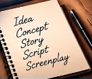 Notebook with idea, concept, story, script and screenplay notes